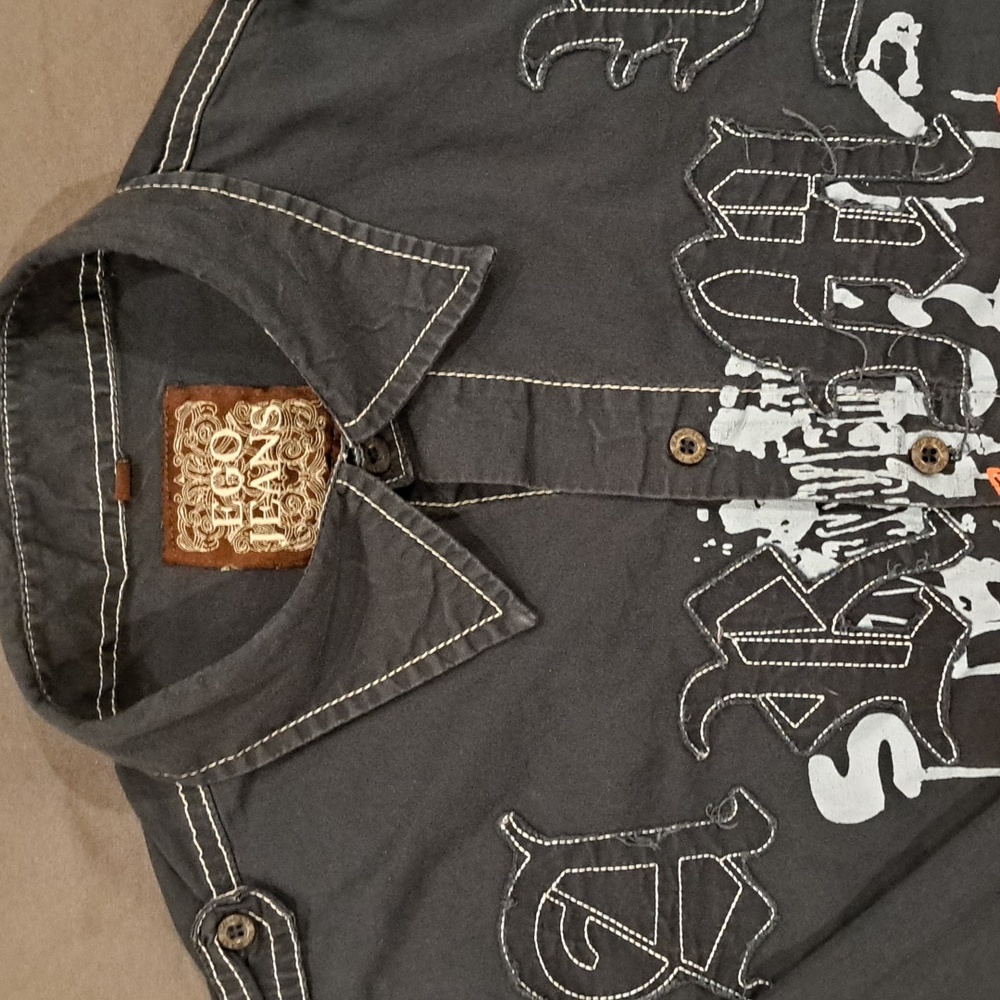 Ego Jeans, Size Medium, Dark Blue w/Lg Print & Raised ARMY letters, Long Sleeve